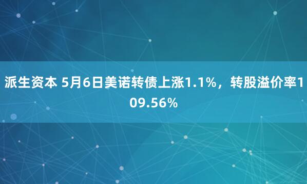 派生资本 5月6日美诺转债上涨1.1%，转股溢价率109.56%